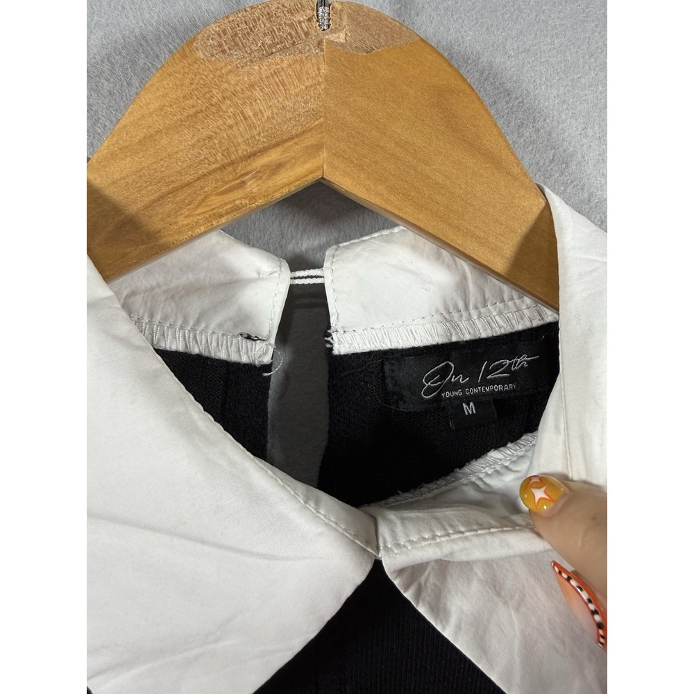 On 12th Crisp White Pointed Lapel Collar Black Knit Sweater Dark Academia Gothic - Picture 3 of 9